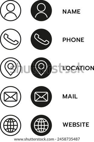 Contact information icons such as names Calls, emails, letters, location, websites