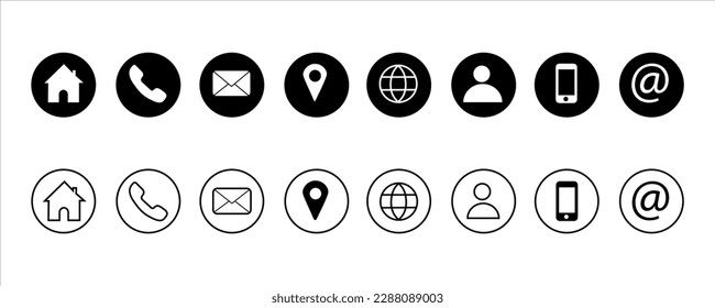 Iconos de información de contacto. Símbolo del diseño de tu sitio web, logotipo, aplicación, interfaz de usuario. Ilustración del vector, EPS10

