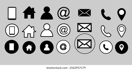 Contact information icons, vector for business card and website