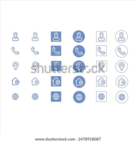 Contact Information Icons in Vector Format in 5 Styles—total 30 Icons.