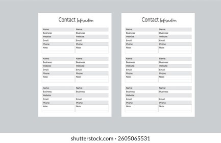 Contact information layout planner design template	
