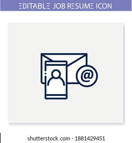 Contact information line icon. Personal email link and phone number. Personal recruitment information. Job search, employment, career concept. Isolated vector illustration. Editable stroke 