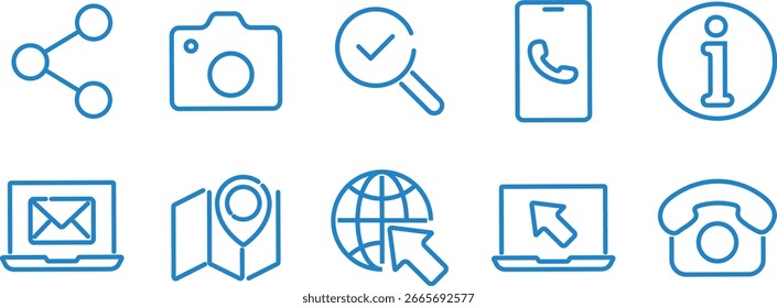 Contact information line icon set,  Social media icons, Business card, Home, Phone, Location location and mail logo vector symbol,
