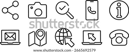 Contact information line icon set,  Social media icons, Business card, Home, Phone, Location location and mail logo vector symbol,
