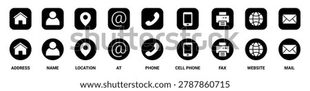 Contact information set represents address, name, location, at, phone, cell phone, fax, website, and email, perfect forbusiness card design on a transparent background.