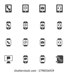 Contact information vector icons set, modern solid symbol collection, filled style pictogram pack. Signs, logo illustration. Set includes icons as email message, smartphone, contact book, telephone