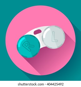 Contact lens case. Container, for contact lenses  Flat icon with long shadow