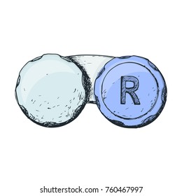 Contact lens case on white background, sketch cartoon illustration of medical accessory for correct vision. Vector