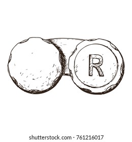Contact lens case on white background, sketch cartoon illustration of medical accessory for correct vision. Vector