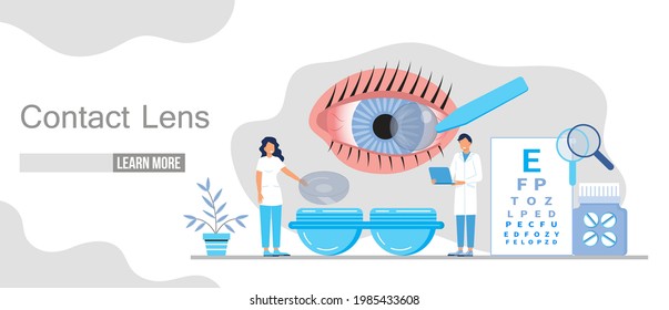 Contact lens concept vector for web, app, landing page. Glaucoma treatment illustration vector. Medical ophthalmologist eyesight check up. Contact lenses for patients with astigmatism, myopia. 