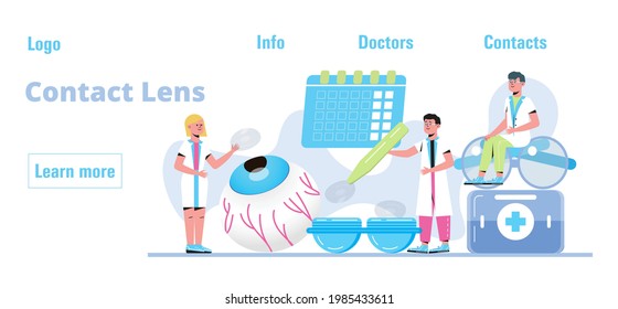Contact lens concept vector for web, app, landing page. Glaucoma treatment illustration vector. Medical ophthalmologist eyesight check up. Contact lenses for patients with astigmatism, myopia. 