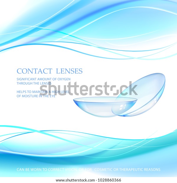 青の背景に水波の流れと2つの目のレンズを持つコンタクトレンズのコンセプト ベクターイラスト のベクター画像素材 ロイヤリティフリー