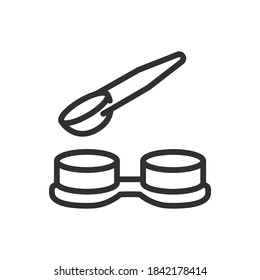 contact lens containers and spoon, linear icon. Editable stroke