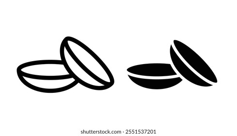 Contact lens Icon set in black filled and line.