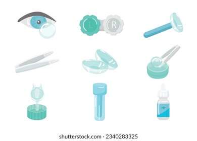 Contact lens icons set cartoon vector. Eye case. Contact holding