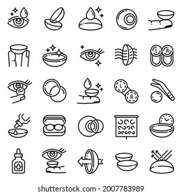 Contact lens icons set. Outline set of contact lens vector icons for web design isolated on white background