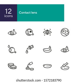 Contact lens icons. Contact solution, eye drops, eyeball. Eyesight correction concept. Vector illustration can be used for topics like healthcare, eyesight, ophthalmology