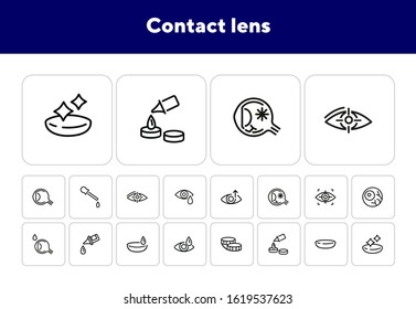 Contact lens icons. Contact solution, eye drops, eyeball. Eyesight correction concept. Vector illustration can be used for topics like healthcare, eyesight, ophthalmology