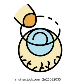 Contact lens on eyeball icon. Outline contact lens on eyeball vector icon color flat isolated