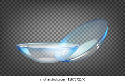 Contact lens over the black transparent background. Science illustration with eye care lenses. Vector illustration.