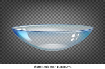 Contact lens over the black transparent background. Science illustration with eye care lenses. Vector illustration.