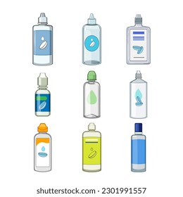 contact lens solution set cartoon. eye optical, care medical, health clean, transparent container contact lens solution sign. isolated symbol vector illustration