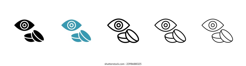 Conjunto de iconos del vector de la lente de contacto. Lente de contacto dos lentes oculares para diseños de interfaz de usuario.