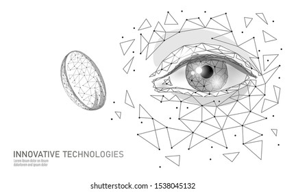 Contact lenses 3D low poly concept. Healthcare eye vision care medicine support. Close up eyesight. Ad marketing template vector illustration