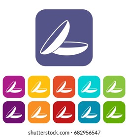 Contact lenses icons set vector illustration in flat style in colors red, blue, green, and other