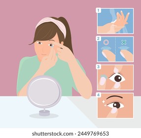 Contact lenses inserts instruction steps.