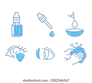 Contact lenses instruction with line icons. health care outline signs. Editable stroke stock illustration	