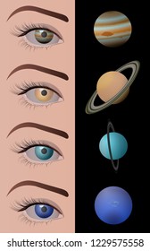 Contact lenses like planets of the solar system. 
Planets of the solar system instead of iris. Set of planets-lenses: Jupiter, Saturn, Uranus, Neptune.