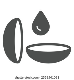 Contact lenses and liquid drop solid icon, medical optometry concept. Vector graphics. Eye vision lens pair sign on white background, glyph style icon for mobile or web design