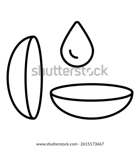 Contact lenses and liquid drop thin line icon, medical optometry concept. Vector graphics. Eye vision lens pair sign on white background, style mobile or design