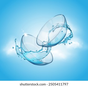 Contact lenses on a blue background. Vector illustration.