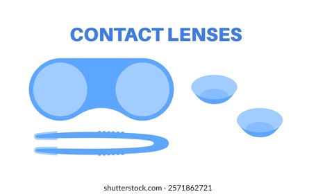 Contact lenses poster, ocular prosthesis, rigid gas permeable, soft or scleral types. Vision problem concept, cosmetic effect or treatment. Refraction error correction flat vector medical illustration