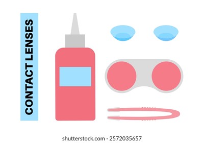 Contact lenses poster, ocular prosthesis, rigid gas permeable, soft or scleral types. Vision problem concept, cosmetic effect or treatment. Refraction error correction flat vector medical illustration