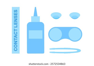 Contact lenses poster, ocular prosthesis, rigid gas permeable, soft or scleral types. Vision problem concept, cosmetic effect or treatment. Refraction error correction flat vector medical illustration