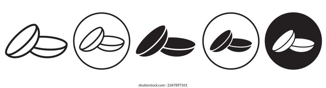 Contact lenses symbol Icon. Vector set of eye care glass protection of cornea balls to clear vision of eyesight problem. Flat outlined sign of optical eyeglasses support by ophthalmology oculist