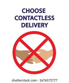 Contact less delivery concept. Contactless, Contact free delivery icon. Coronavirus protection. crossed hand against handshakes. Stock vector illustration, isolated on white background.