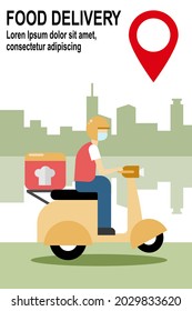 Contact Less Drop Off Food Delivery Concept Art Work With Delivery Rider For Online Restaurant Delivery Food Store Cafe Flat Design Illustration Cartoon 