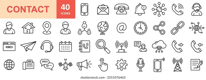 Contact line icon design set, Contact outline icon