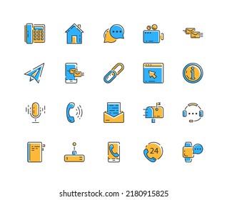 Icono de línea de contacto. Trazo editable. Juego de iconos perfectos para píxeles. Logo básico de contacto. Set contiene iconos como Soporte, teléfono, enrutador, mensaje, teléfono, libreta de contactos, correo, sitio, notificación.