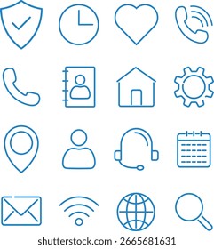 Contact line icon set. address book, telephone, mail, communication, mobile, call center, location pin, contact  Business card website,

