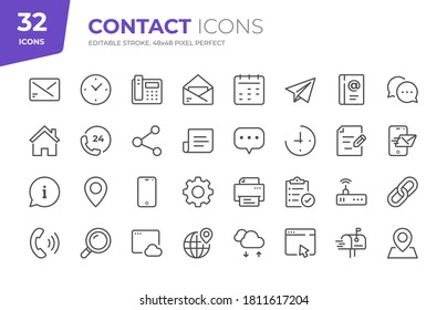 Contact Line Icon Set. Editable Stroke. 48x48 Pixel Perfect.