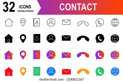 Contact line icons set. Gradient icons. Basic contact icon.