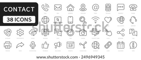 Contact line icons set. Contact, Phone, Mail, Call, Address, Web, Message, Chat, Support editable stroke icon. Vector