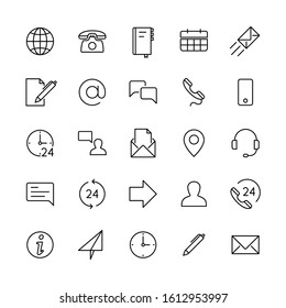 Contact Line Icons. Support Service, Mobile Phone, Email And Website, Location Address. Computer User Different Web Vector Symbols Of Mail And Communication