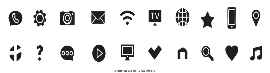 Ícones de vetor da linha de contato. Símbolos de estrutura de tópicos de comunicação de mídia e Internet. Ícones minimalistas de arte de linha com bate-papo, telefone e e-mail para design de interface digital, ilustração vetorial.