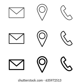 Contact line web icons mail, telephone and location